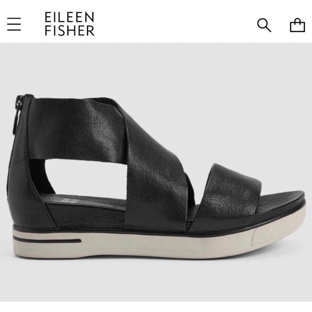 Eileen Fisher Black Tumbled Leather Platform Sport Sandals Womens 8